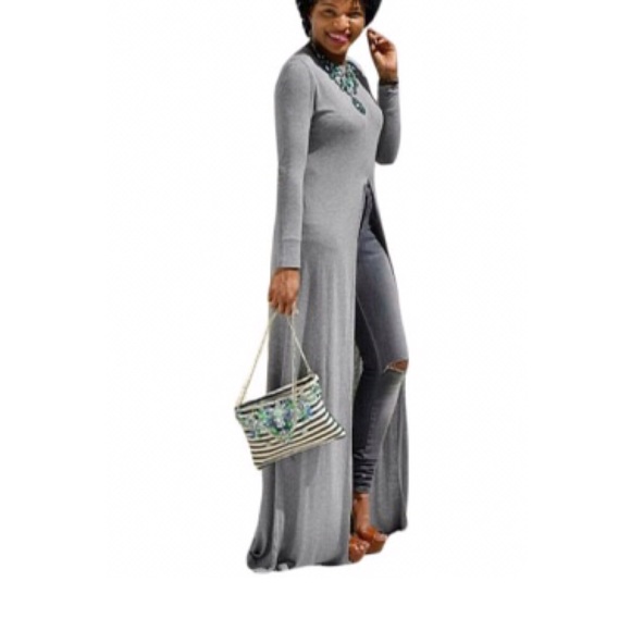 Women’s Grey Long Slit Top - Picture 3 of 4